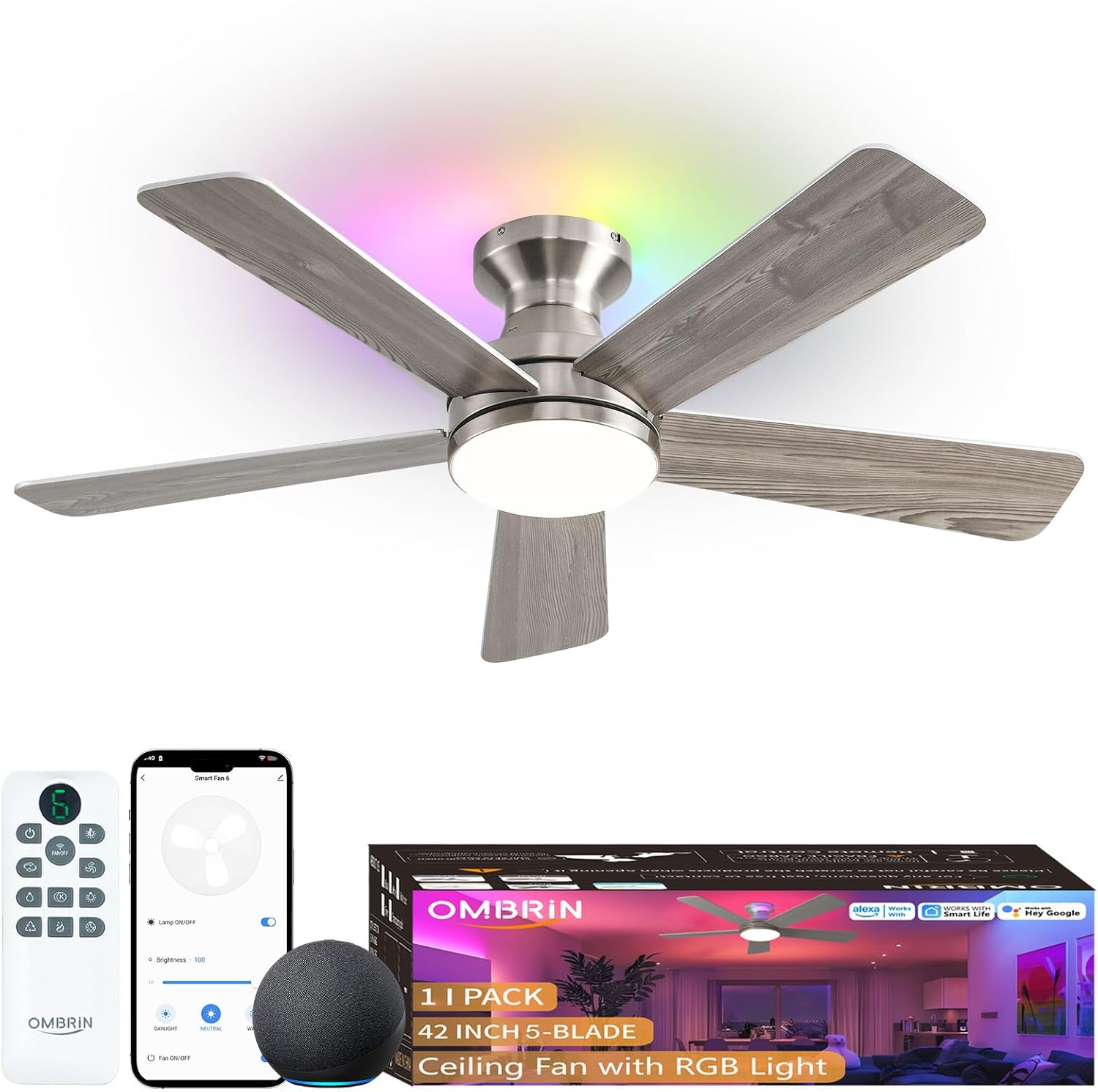 Detalle de Ombrin Ceiling Fan with Light, 42-inch