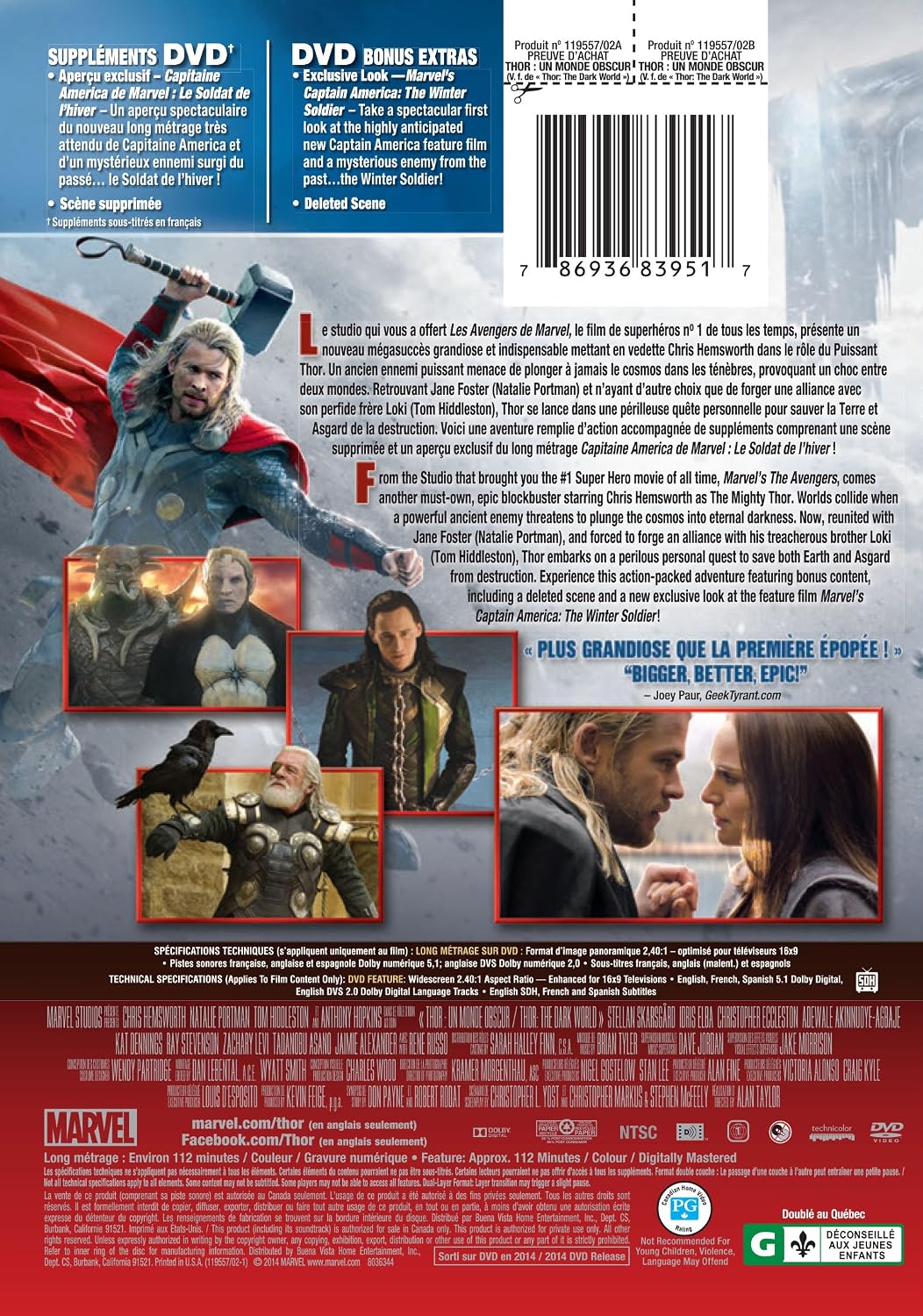 Detalle 2 de Marvel Thor: The Dark World (Bilingual) DVD, NTSC, 1-Hour-52-Minute Runtime