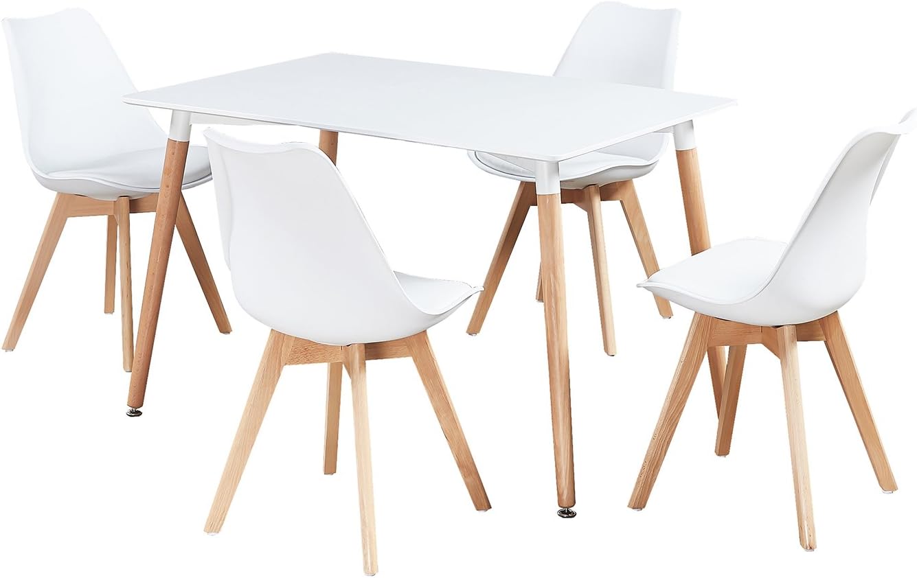 Thumbnail 1 de P&N Homewares Rectangular Dining Room Table Set for 4: Modern Scandinavian Style with PU-Padded Chairs