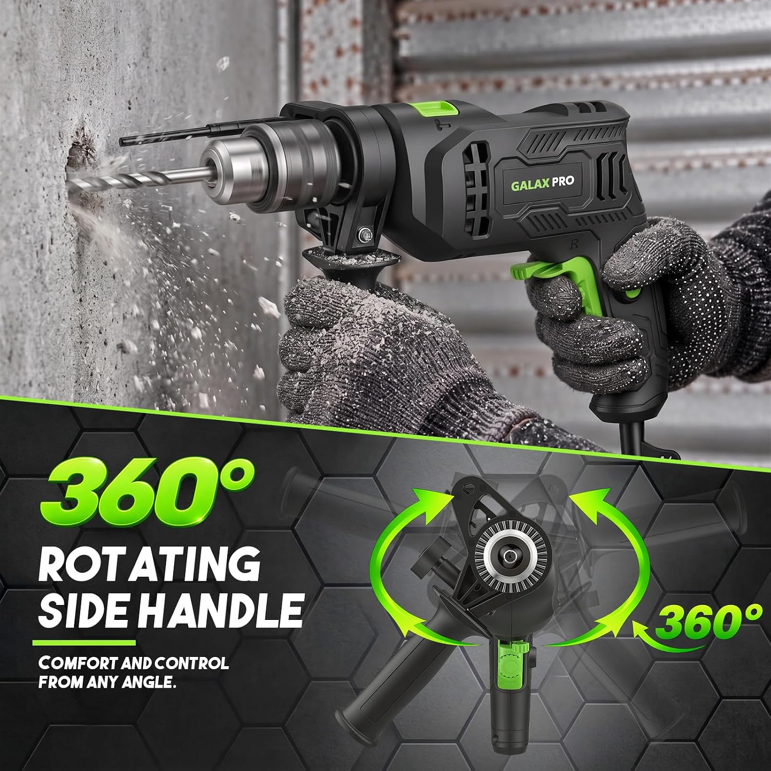 Detalle 1 de GALAX PRO 57325 Corded Hammer Drill, 4.5 A, 1/2-Inch Metal Chuck