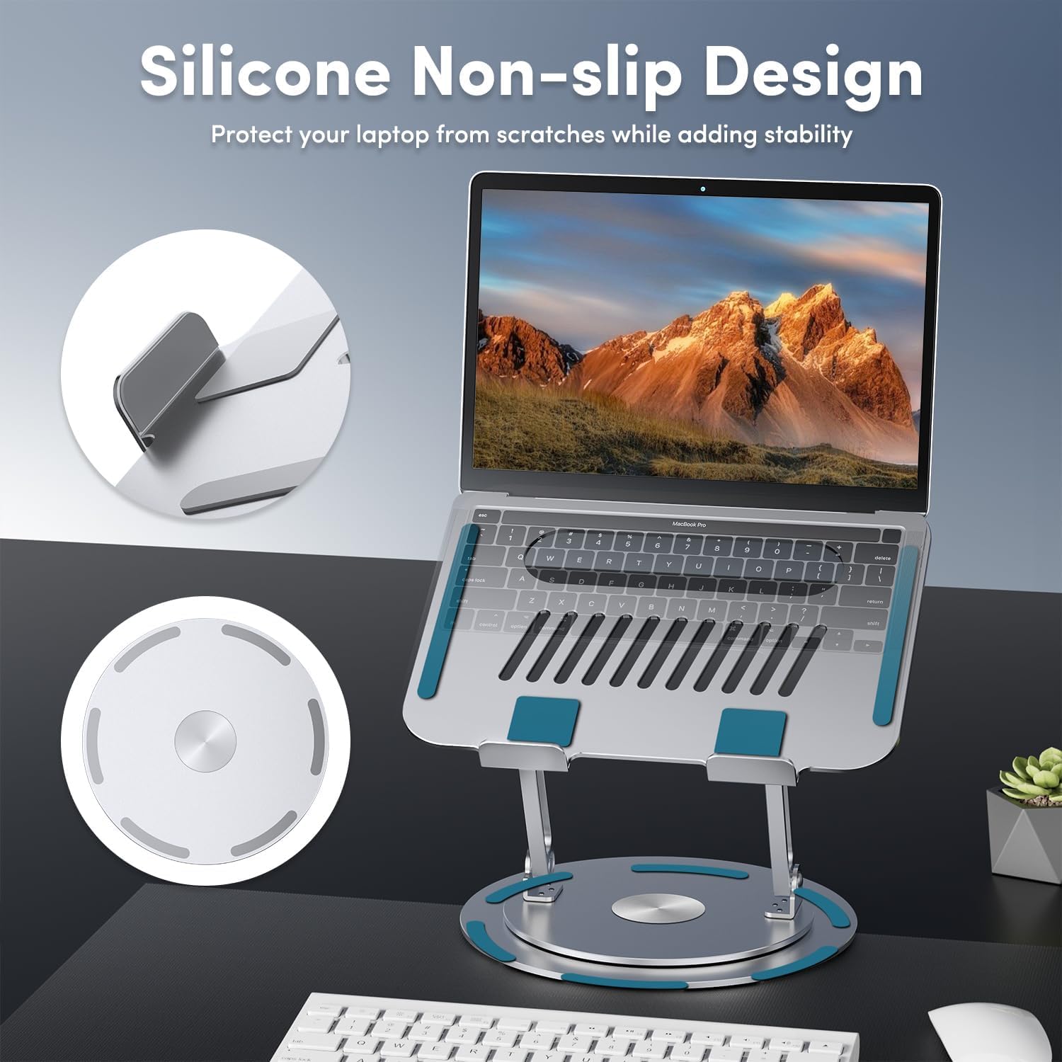 Detalle 1 de Lifelong 360° Rotating Adjustable Laptop Stand, Foldable Silver Riser