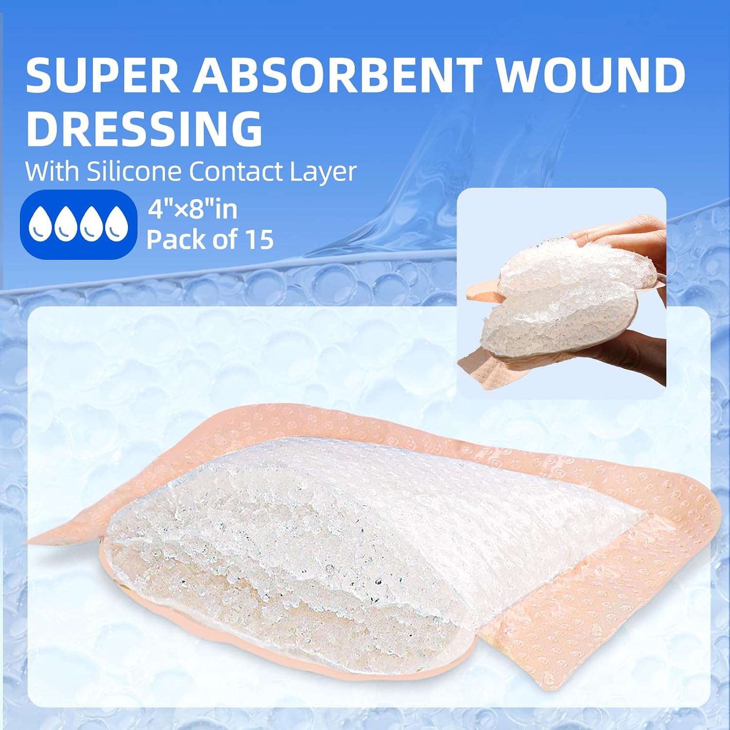 Detalle de Niceful Silicone Wound Dressings, 4" x 8", 15 Count, Self-Adhesive
