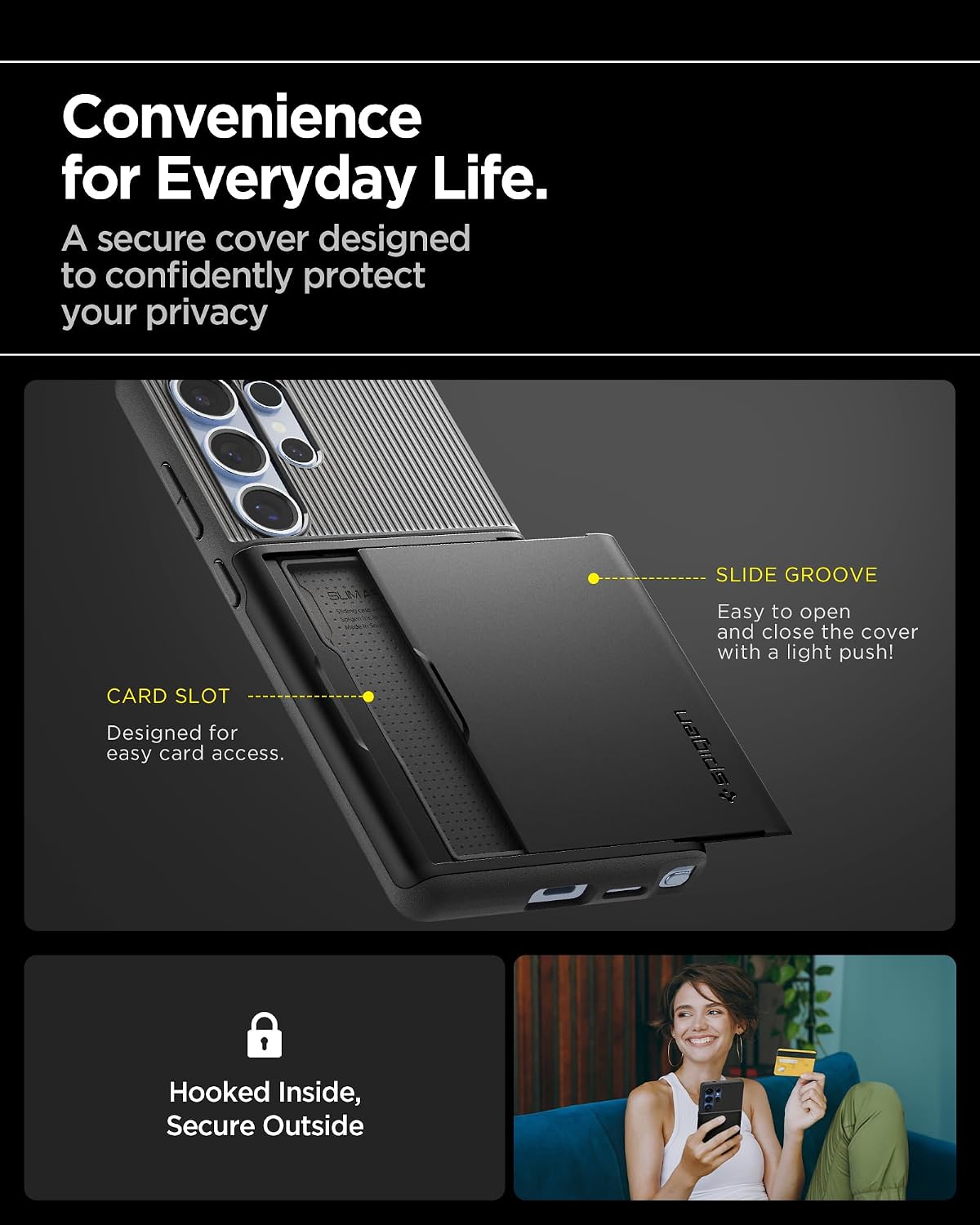 Thumbnail 4 de Spigen Slim Armor CS pour Samsung Galaxy S25 Ultra – Coque portefeuille noire