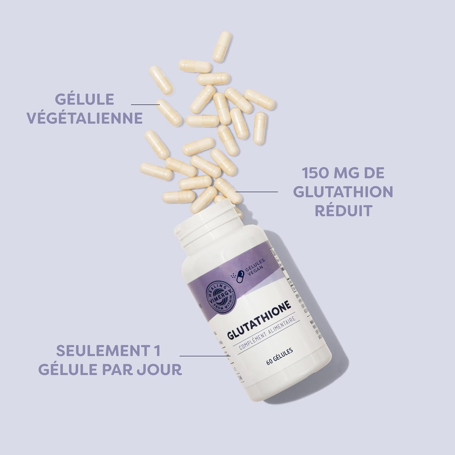 Detalle de Vimergy Glutathione – Gélules végétaliennes, 150 mg, boîte de 60 portions
