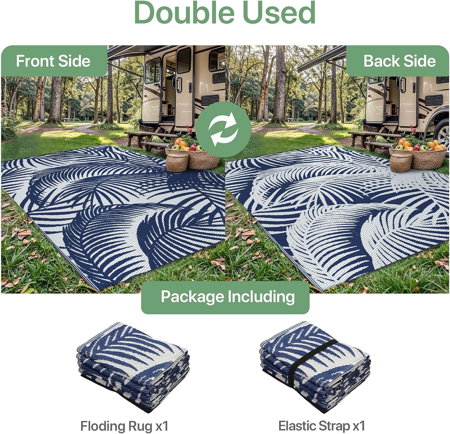 Thumbnail 3 de GENIMO Outdoor Rug 180X270CM – Large Botanical Leaf Waterproof Reversible Garden Rug