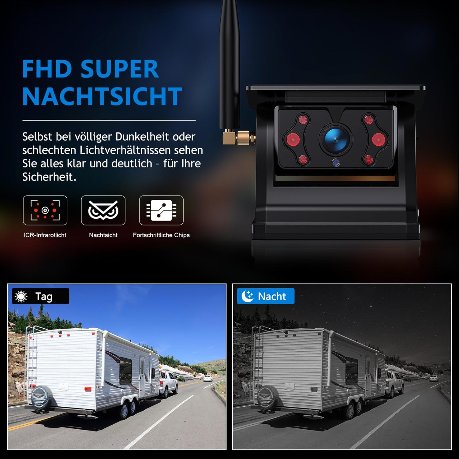 Detalle de eRapta 2 Magnetische Solar-Rückfahrkamera kabellos – 12000 mAh, 7'' 1080P IPS Monitor, DIY 1-Min Install