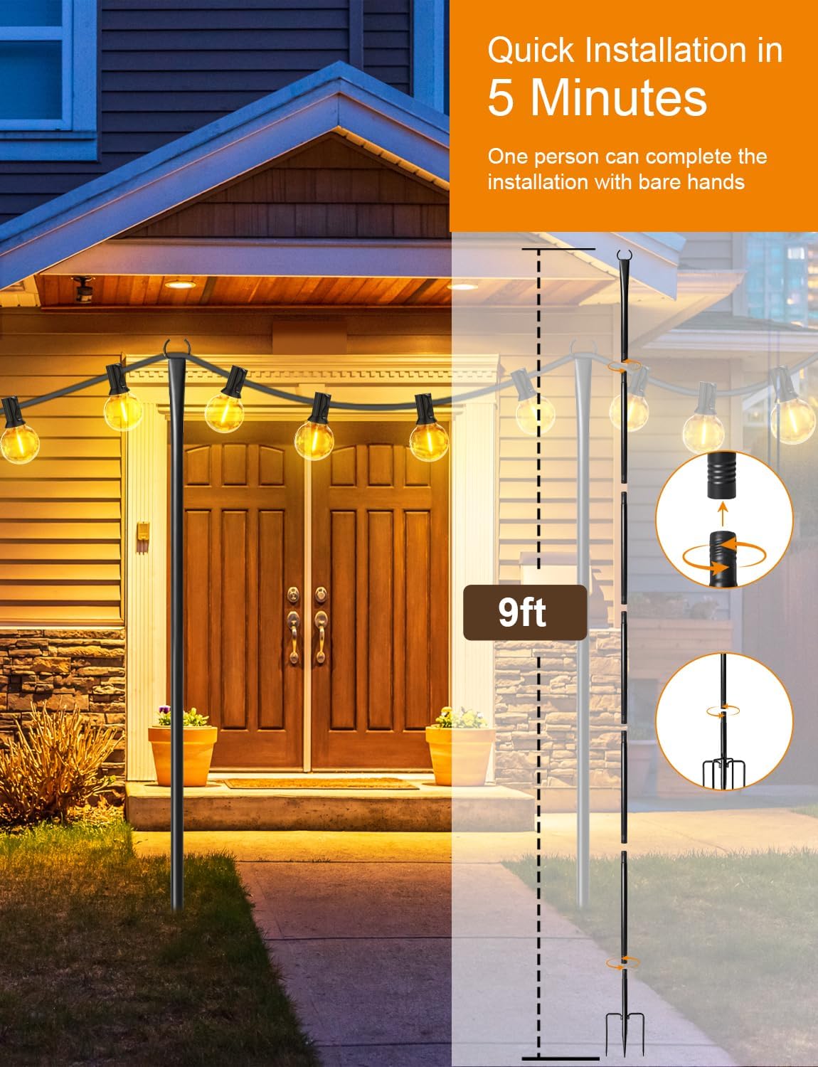 Thumbnail 6 de 4 Pack Outdoor String Light Poles – Adjustable Thickened Metal Hanger Set for Patio and Garden