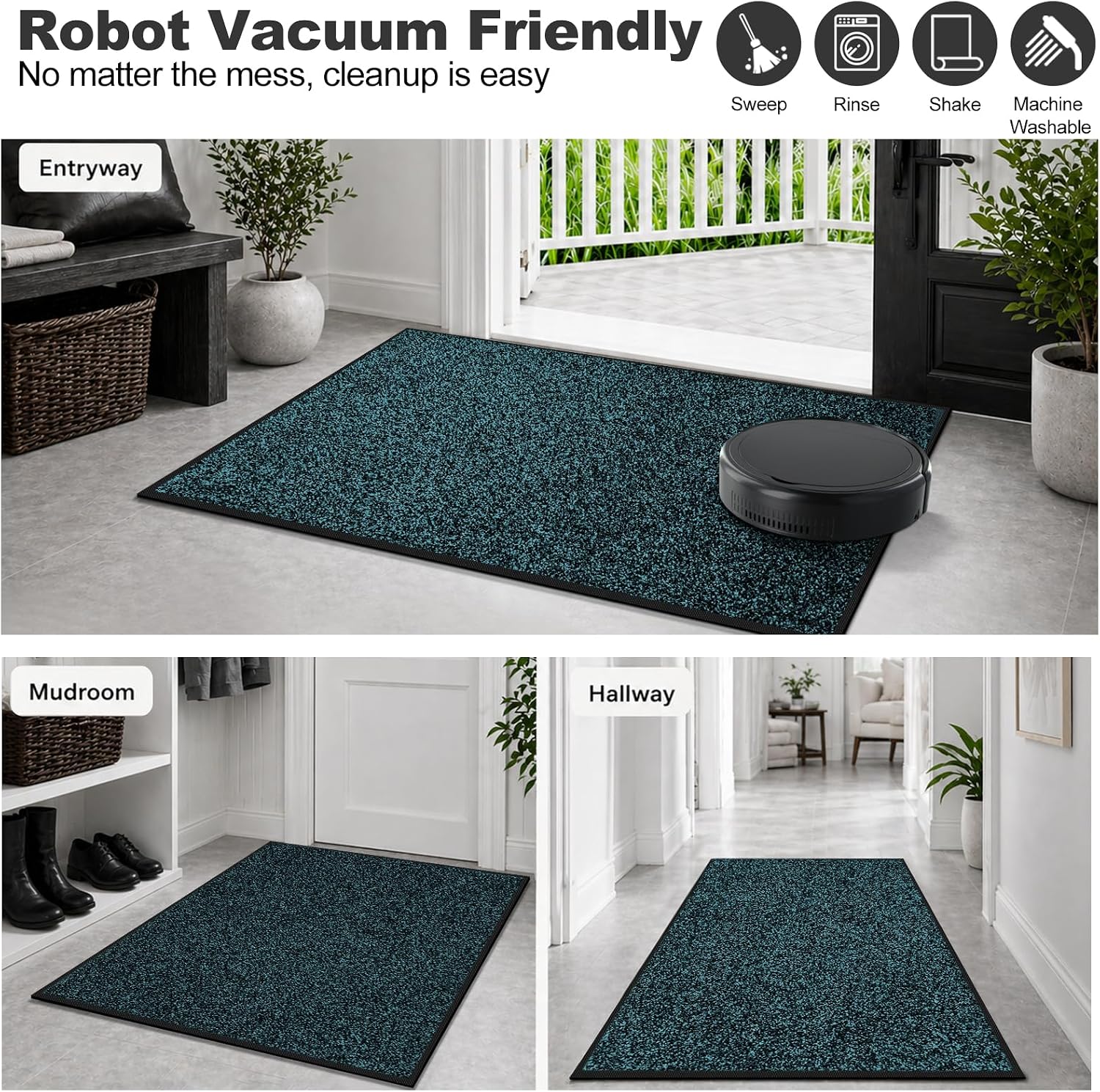 Detalle de Mibao MBPC001 Front Door Mat, 60" x 36", Blue, Low-Profile and Washable