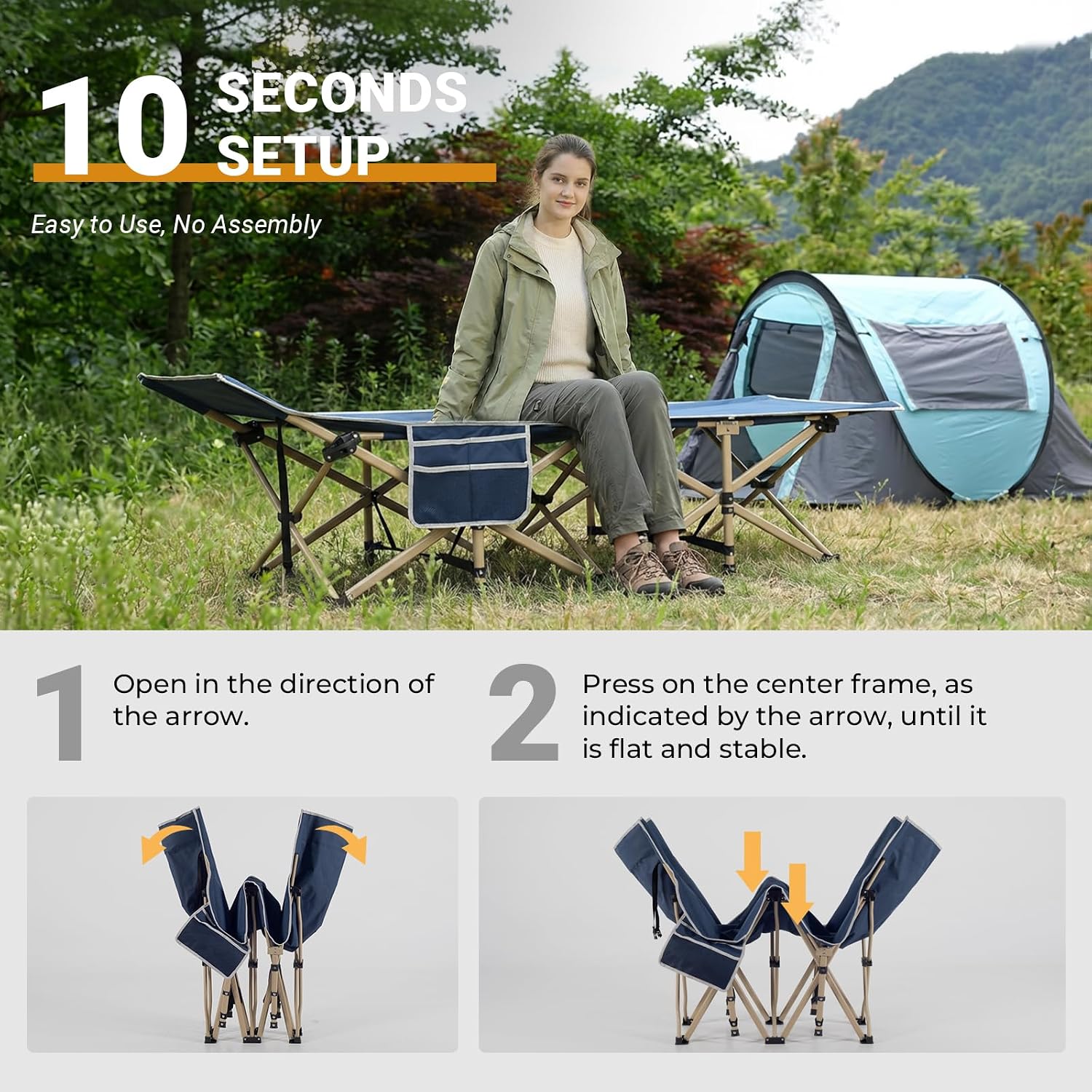 Thumbnail 6 de OVERMONT Oversized Folding Camping Bed (Adults) – 75 × 28" extra wide, 2400D Oxford, 550lbs capacity