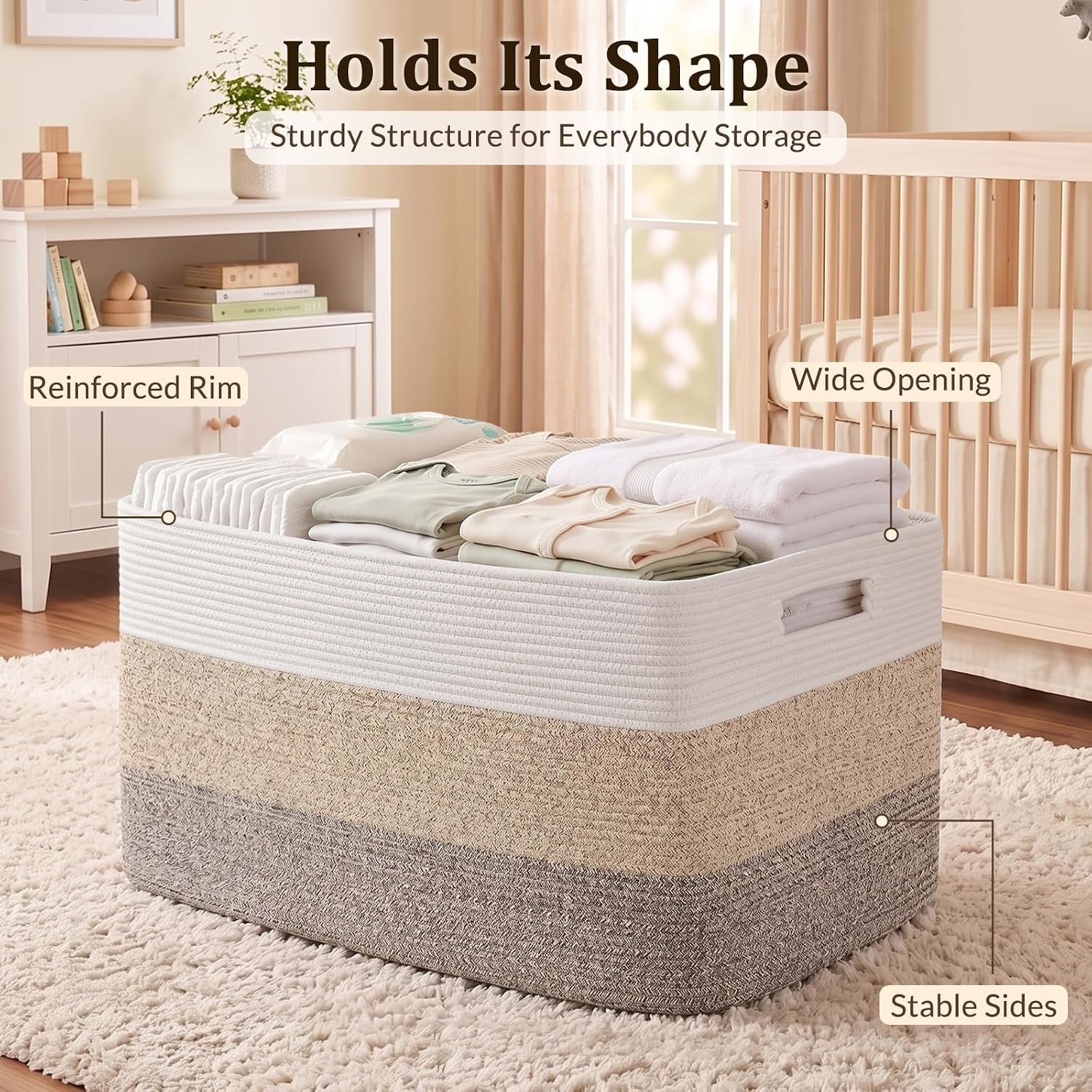 Thumbnail 3 de OIAHOMY FSB-A-J-100L-02B 108L Cotton Rope Storage Basket, Gradient Brown