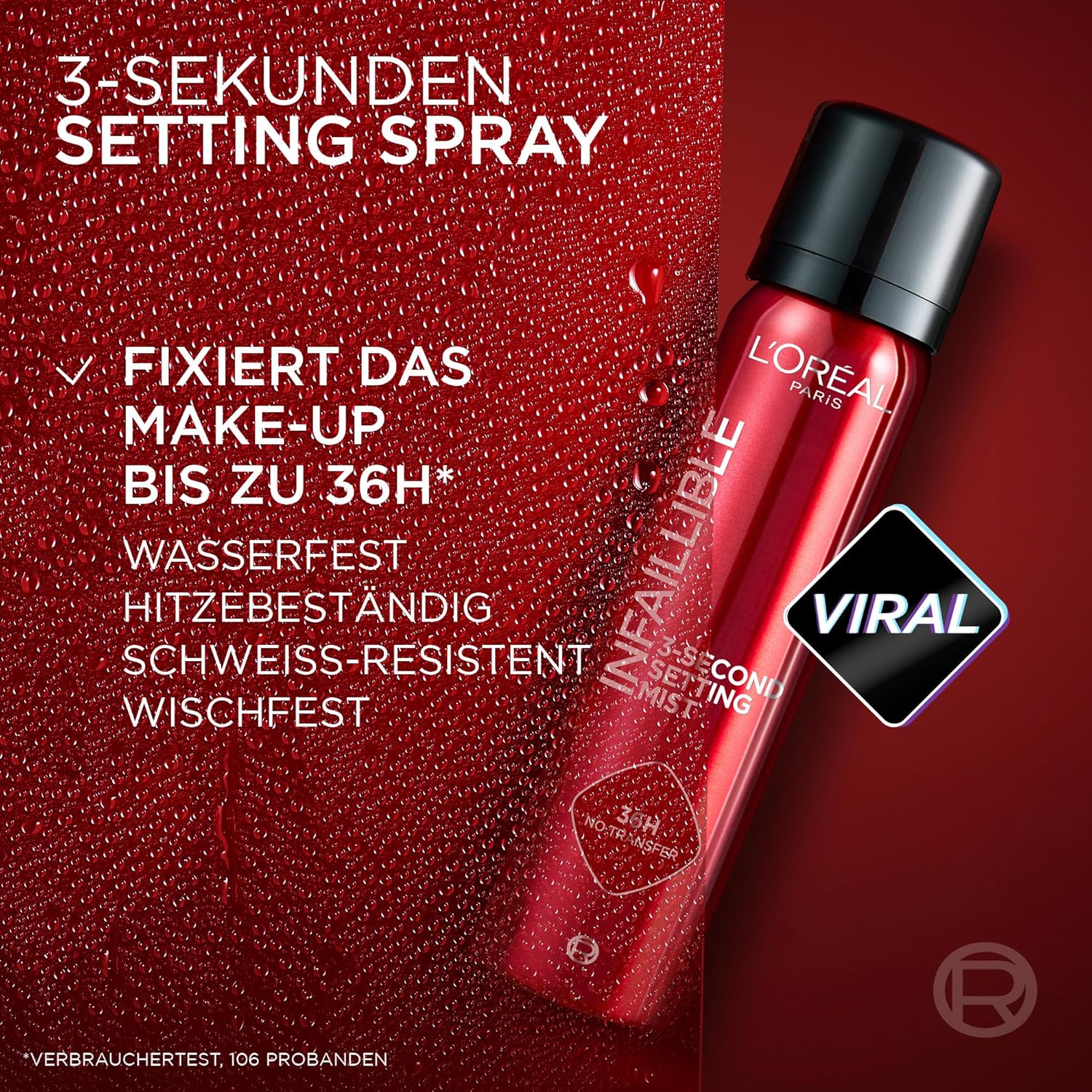 Detalle de L'Oréal Paris Infaillible 3-Second Setting Mist – Fixier-Spray für bis zu 36 Stunden Halt