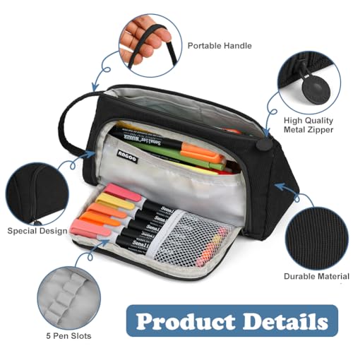 Detalle de APXEL Estuche multiusos de pana con gran capacidad – 22.5 x 11 x 6.5 cm, negro