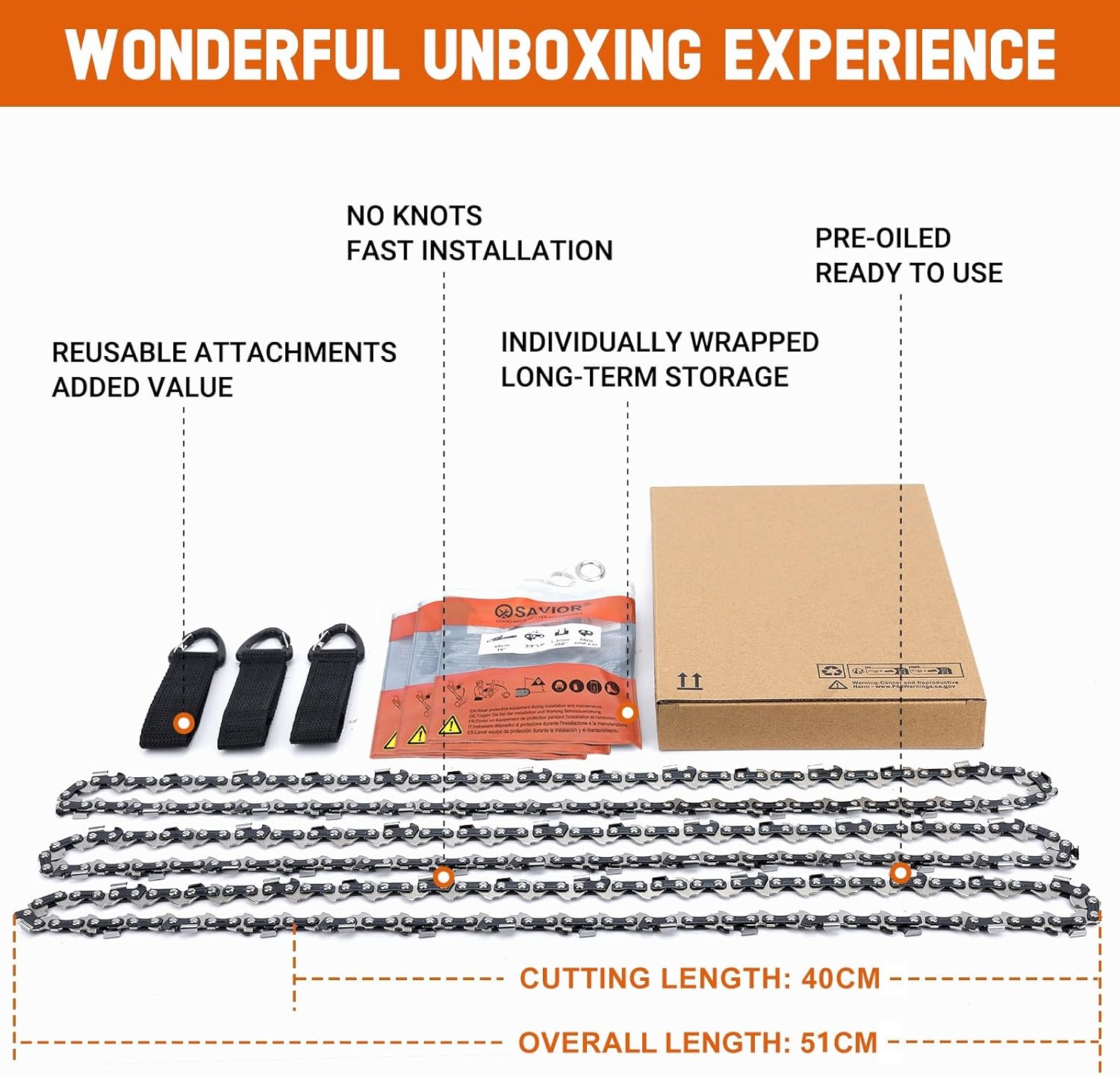 Thumbnail 3 de SAVIOR 3er-Pack Sägeketten 3/8"LP 1,3 mm (55 TG) für 40 cm Schwert – rückschlagsarm, kompatibel u. a. mit Stihl MS180/MS210/MS211