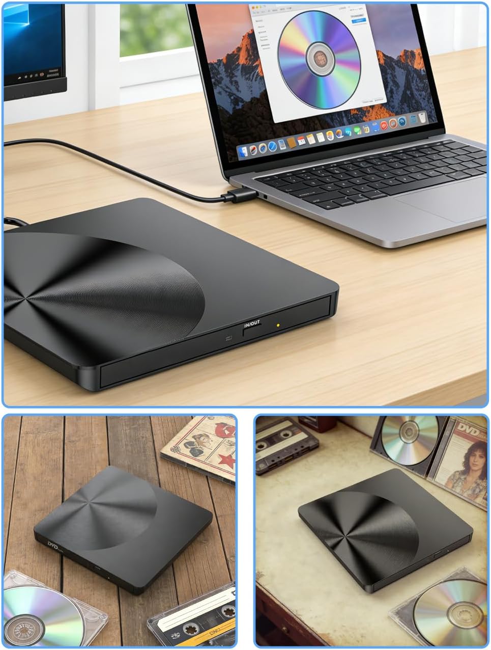 Detalle 2 de TEMZICK External CD Drive: USB 3.0 Portable CD/DVD +/-RW Drive for Laptops, Desktops and Mac