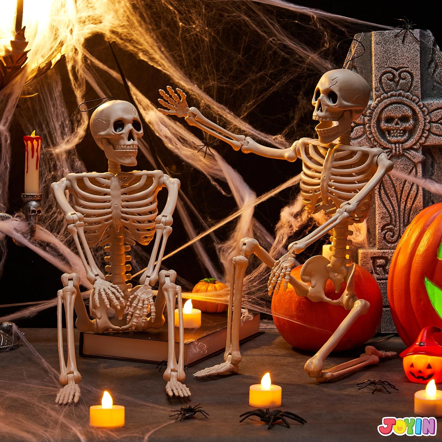 Thumbnail 1 de JOYIN 24-Inch Halloween Skeleton Decorations, 2-Piece Yellow Plastic Set