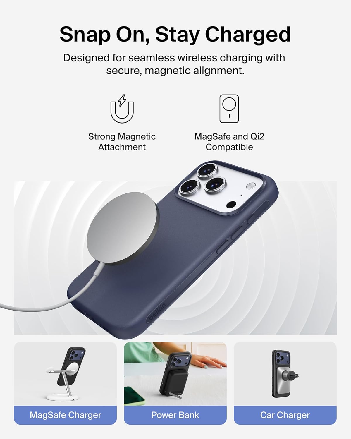 Detalle de Belkin SheerForce Protect MagSafe Case for iPhone 17 Pro — Slim, Transparent, and Shockproof in Blue
