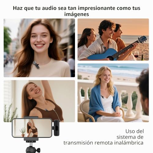 Detalle de Uewpv Micrófono inalámbrico 2 unidades para iPhone, iPad y Android | Clip‑on con cancelación de ruido