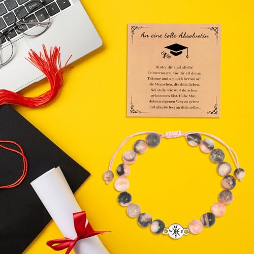 Detalle 2 de GGXDH Abitur Geschenk Rosa Zebra Stein Kompass Armband – Ein einzigartiges Abschlussandenken