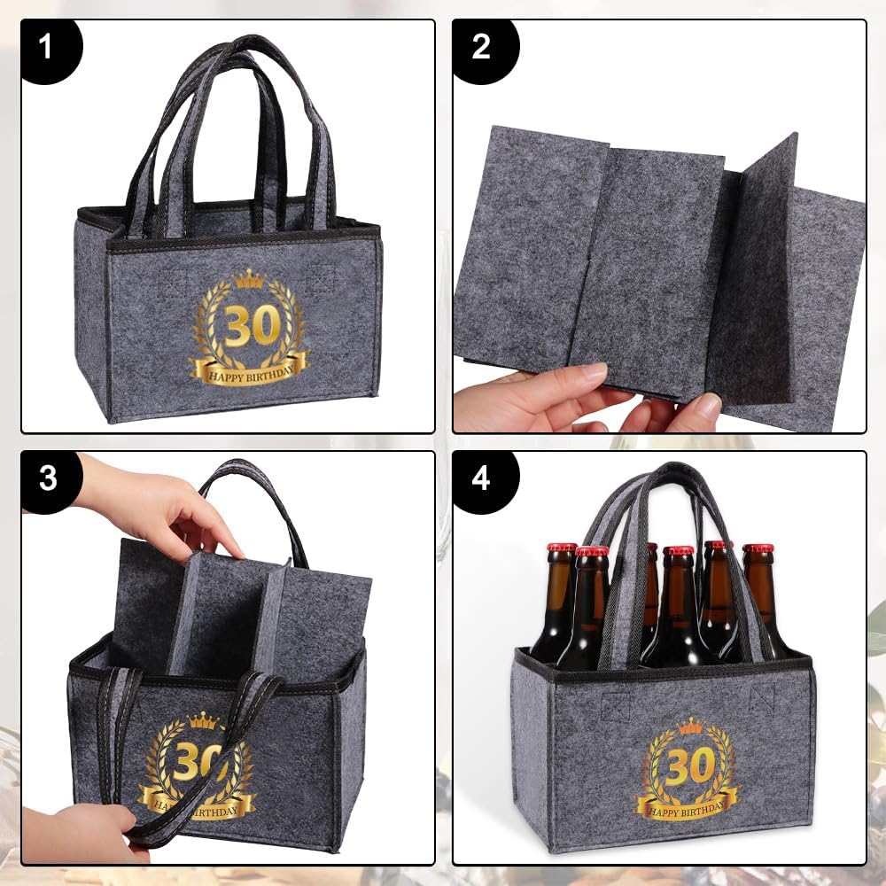 Detalle 2 de Anicy 30th Birthday Gifts Bottle Carrier – 6-Bottle Felt Bag (Grey)
