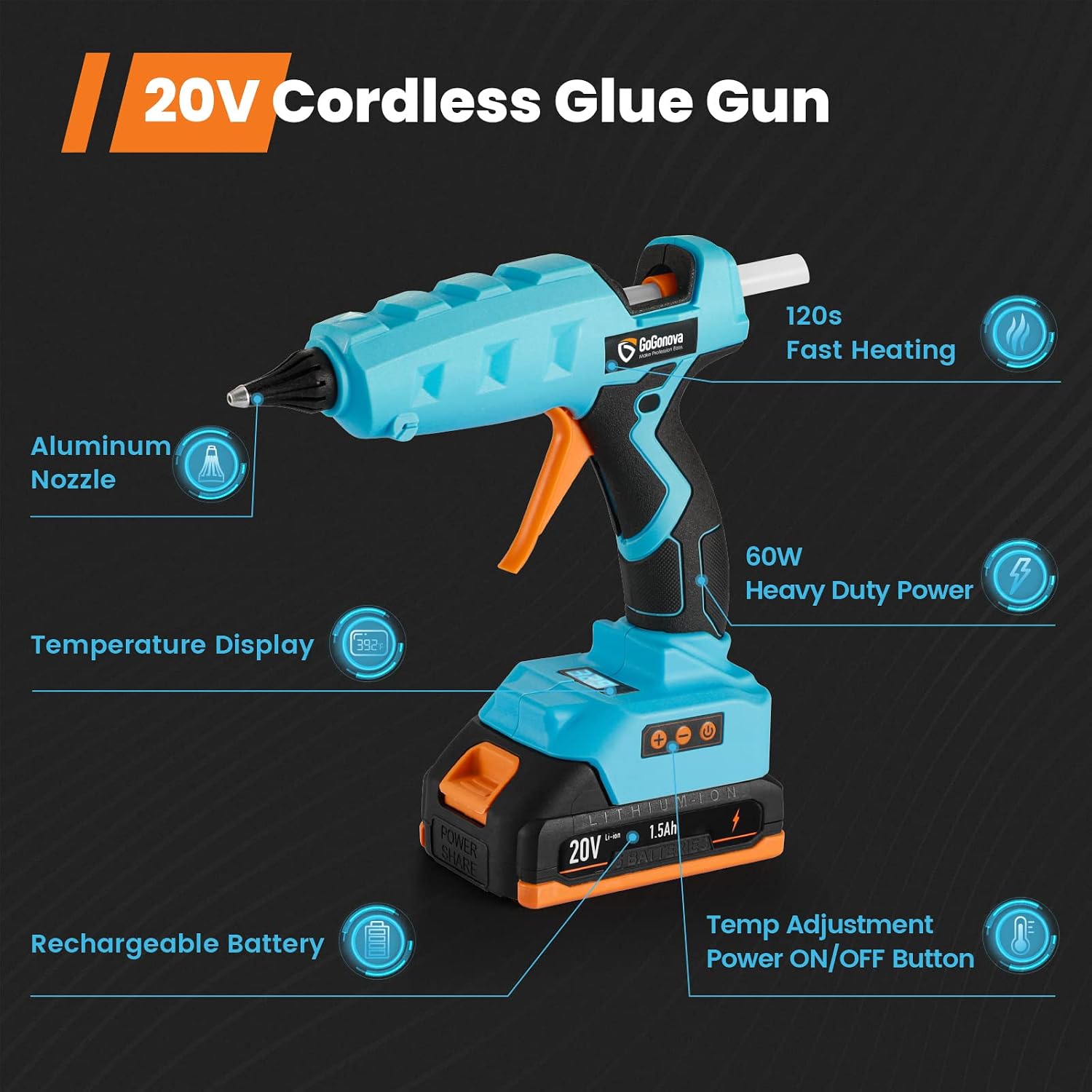 Thumbnail 2 de GoGonova 20V Pistolet à colle 60 W