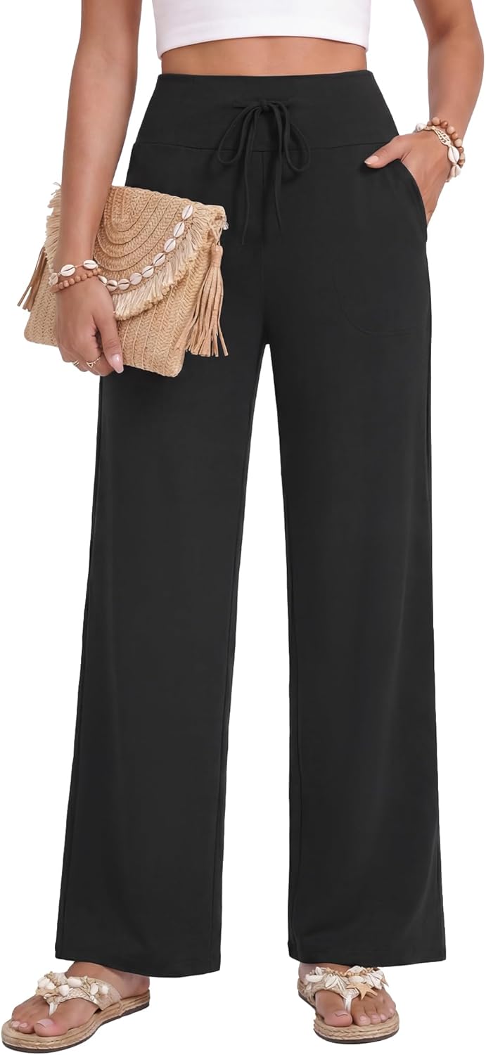 Detalle 2 de ZOOSIXX Capri Pants for Women – Wide Leg Loose Casual Trousers with Pockets, High-Waisted Drawstring Summer Pant