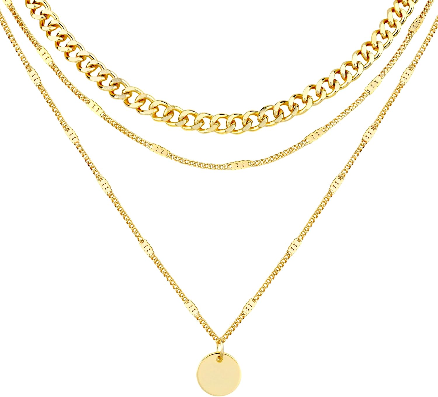Detalle de LOLIAS 3er-Set Halsketten Damen (Gold, Roségold, Silber) mit Anhänger & Choker für Layering
