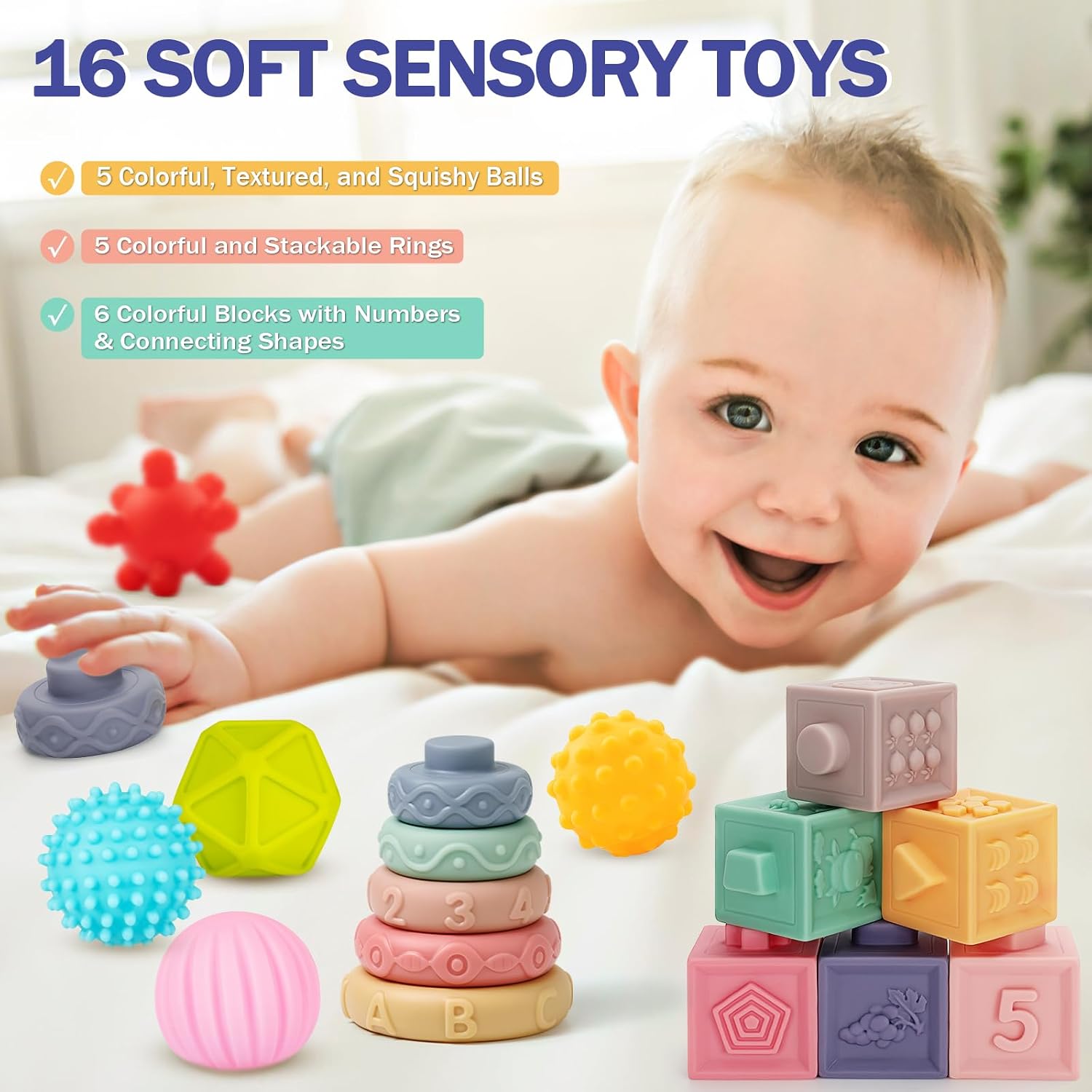 Detalle de Jyusmile LLESSL-Ca-230614 5-in-1 Montessori Baby Toy Set with Stacking Toys
