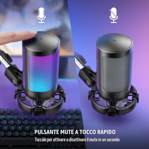 Thumbnail 2 de FIFINE USB Microfono da tavolo per PC/PS4/PS5 – streaming e podcast conRGB, mute e controllo volume