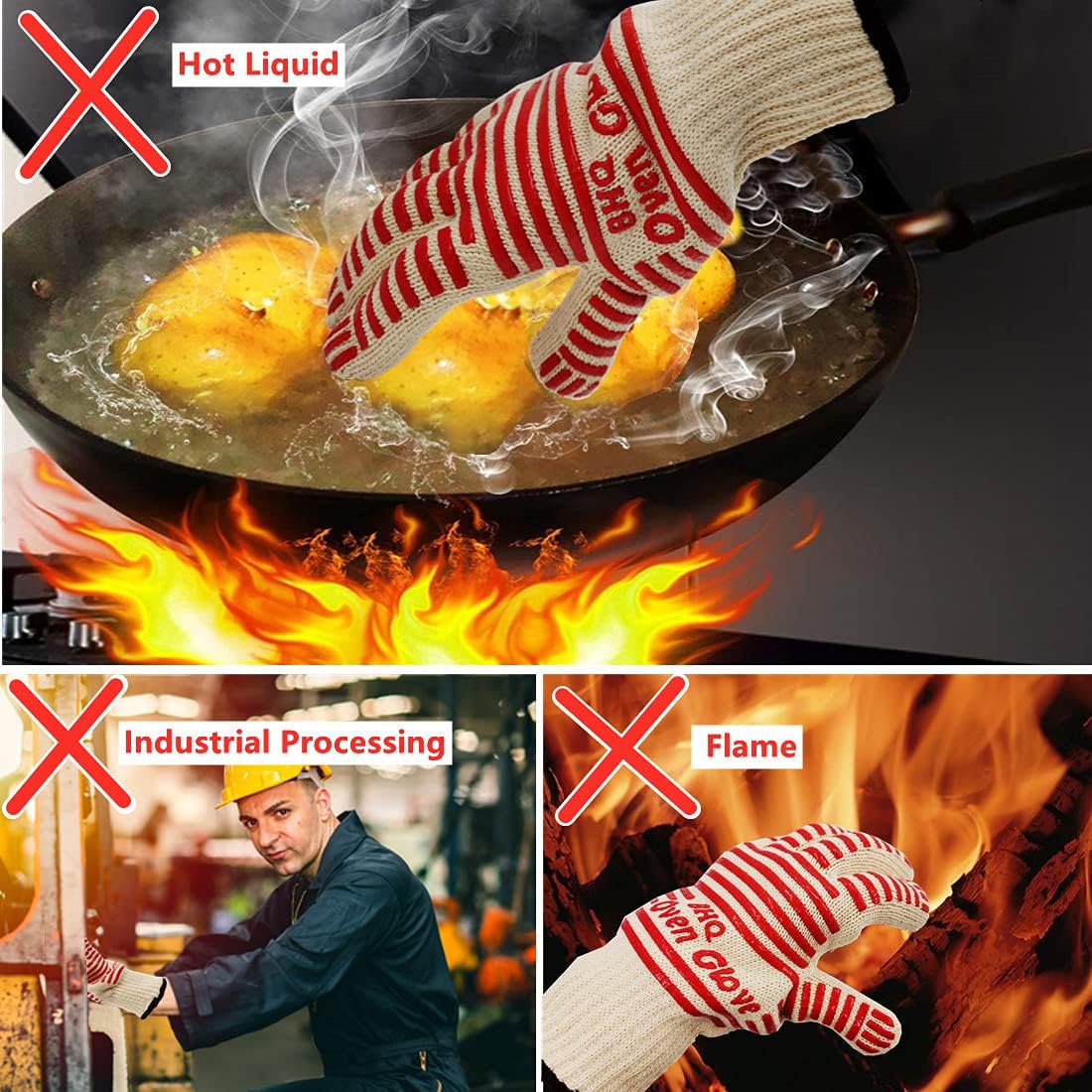 Thumbnail 5 de Revolutionary 250°C Extreme Heat Resistant EN407 Certified Oven Gloves (Nomex & Kevlar) – Red, 2 Pairs