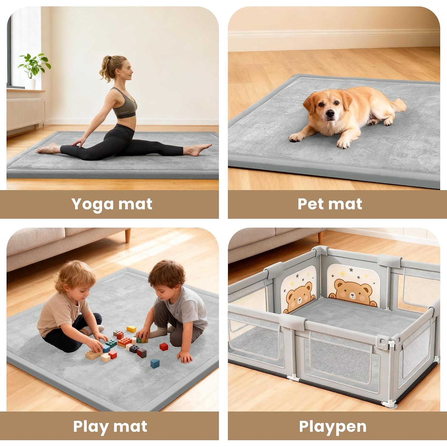 Detalle 2 de ACOMOPACK Baby Play Mat, 1.3-Inch Foam, 59" × 71", Light Gray