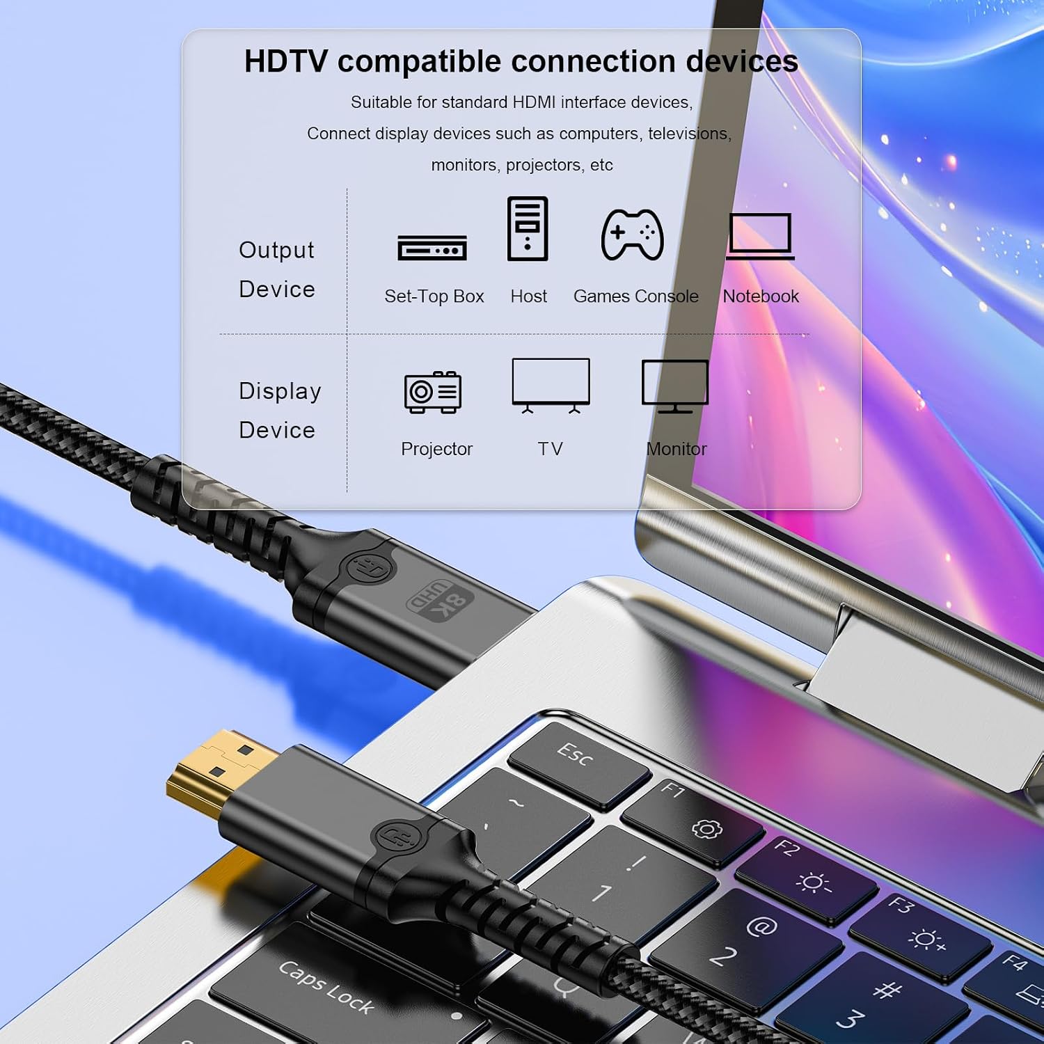 Detalle 2 de baolongking 8K HDMI zu HDMI 2.1 Ultra High-Speed Kabel – Nylongeflochten, 0,5 m