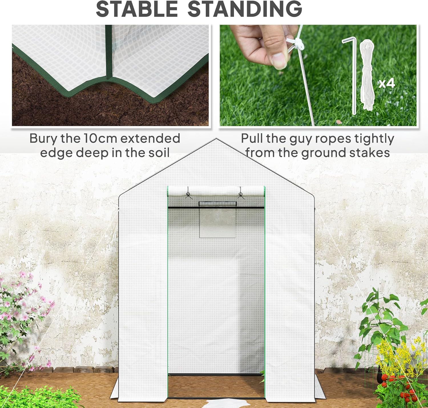 Thumbnail 5 de Outsunny Walk-in Greenhouse with Reinforced PE Cover, 3 Tier Shelves and Roll-up Door (143 x 74 x 190 cm)