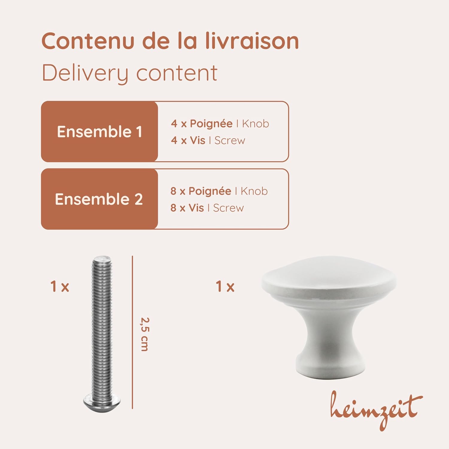 Thumbnail 4 de heimzeit Nova knob_d2_st_white_8P meubelknoppen, aluminium, mat wit, 8-delig