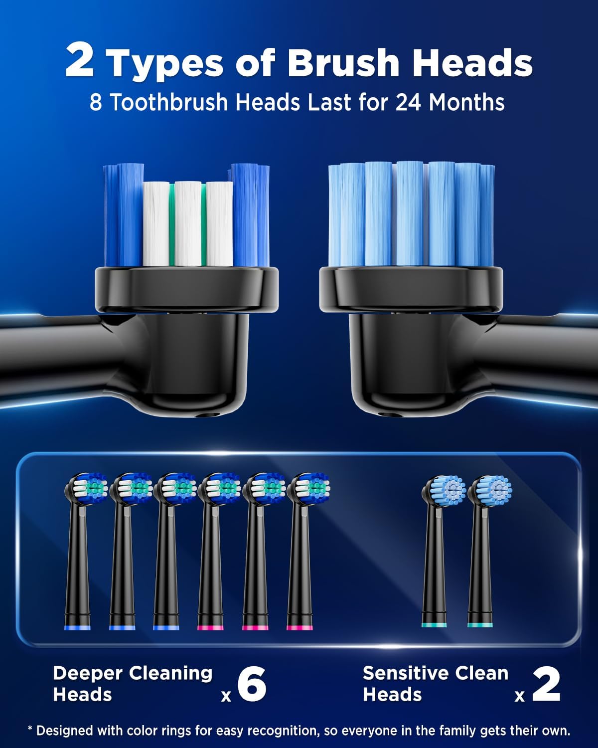 Thumbnail 6 de Rotating Electric Toothbrush with 8 Brush Heads (2 Types) for Adults | 3 Intensities, 5 Modes, and Wall Charging