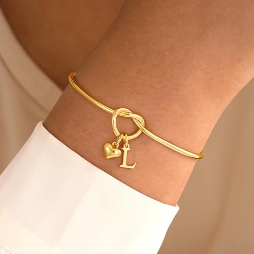 Detalle 2 de TINGN Bracelet cœur avec initiales – Bracelet nœud d'amour plaqué or 14k, ajustable