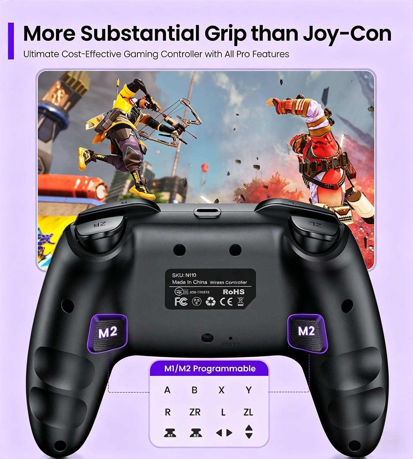 Detalle de BEBONCOOL HOTS Switch Controller – Pro Controller für Switch 2/1/Lite/OLED mit Turbo, programmierbaren Tasten und Ergonomie