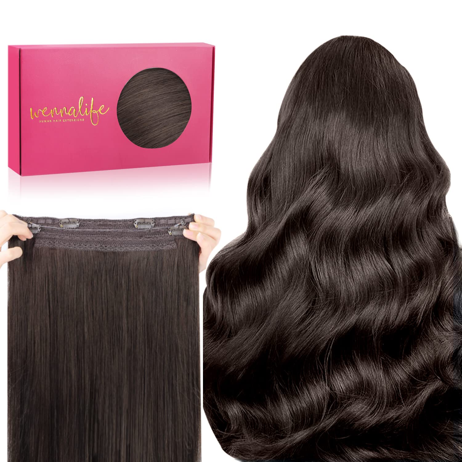 Detalle de WENNALIFE 22-inch Remy Wire Hair Extensions (Light Dark Brown) with Invisible Wire