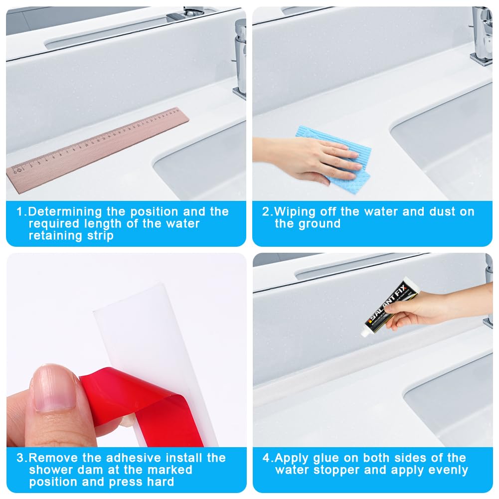 Detalle 2 de Flintronic barriera doccia in silicone autoadesiva (3 m) pieghevole, profilo soglia per ritenzione acqua, bianco
