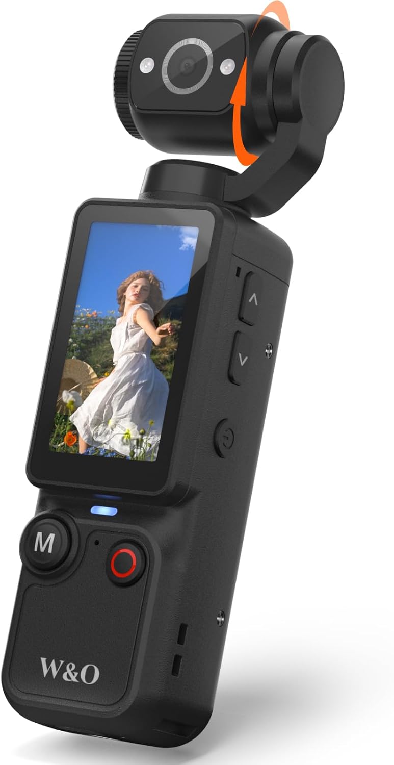 Detalle de W & O Vlog Kamera mit 180° Drehbarem Objektiv – 2,5K Pocket Bodycam mit Audio & Video Aufnahme, 7 Stunden Akku, 32GB Speicher, Schwarz