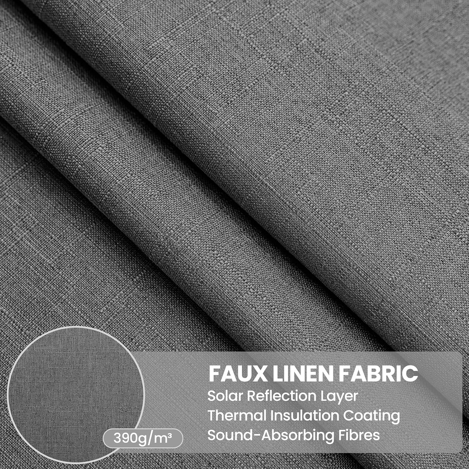 Thumbnail 1 de Ystyle 100% Rideau Occultant Lot de 2 140x160 cm – Effet Lin, Gris Foncé