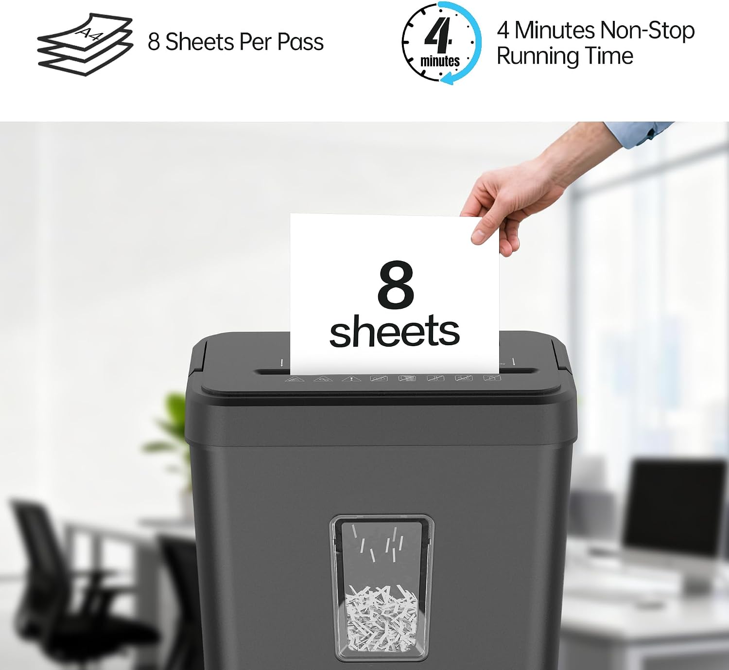 Detalle de Novodesk NOVO-AZ1693VC Cross-Cut Paper Shredder, P-4, 8-Sheet, 4.23-Gallon Bin