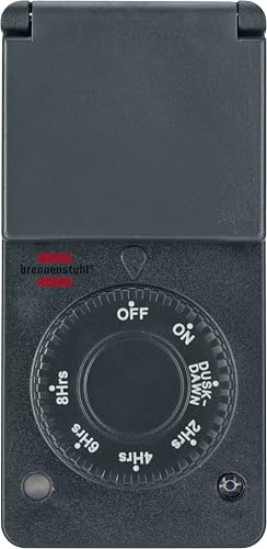 Detalle de Brennenstuhl Zeitschaltuhr mit Dämmerungssensor DDT IP44 – 6 Programme, robust für den Außenbereich