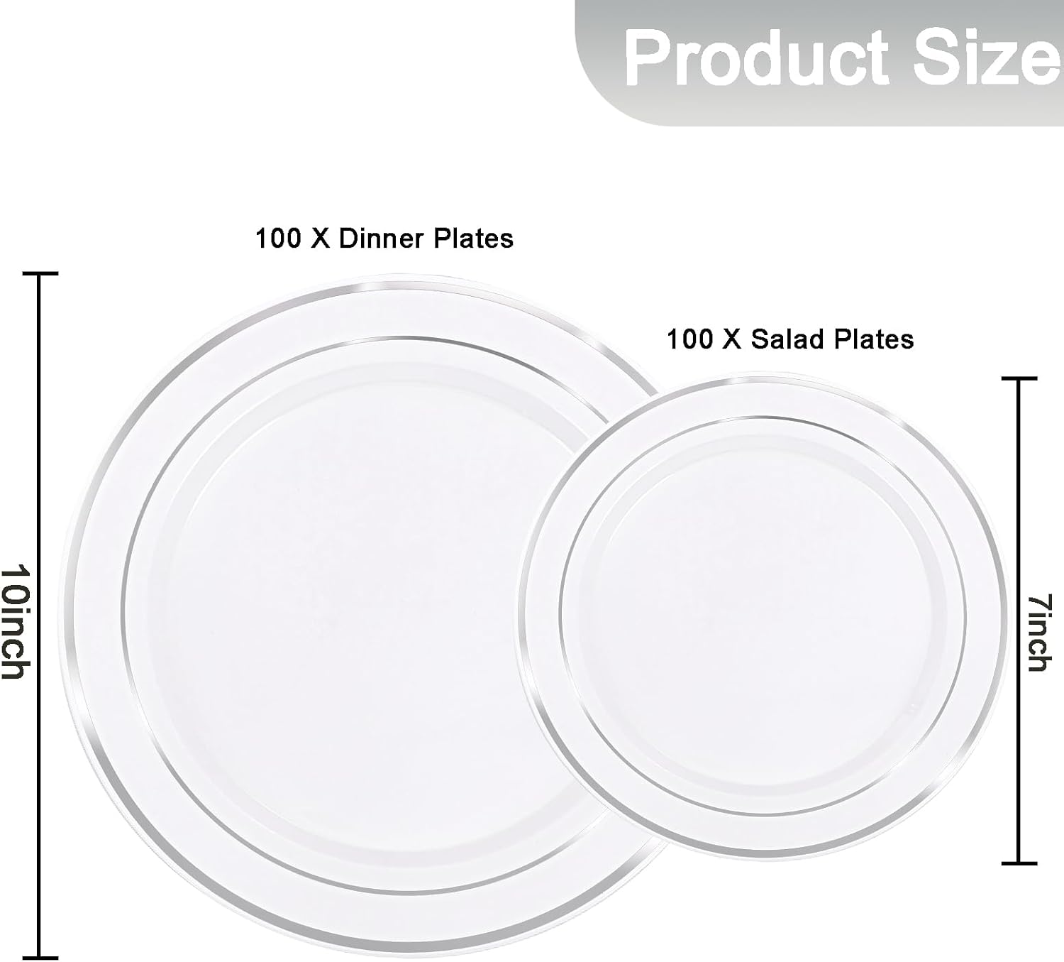 Detalle de 200-Pack Silver Plastic Plates (100 Dinner + 100 Dessert) — BPA-Free Disposable Party Tableware