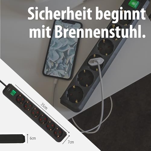 Detalle 2 de Brennenstuhl Eco-Line 6-fach Steckdosenleiste mit 3 m Kabel und beleuchtetem Schalter