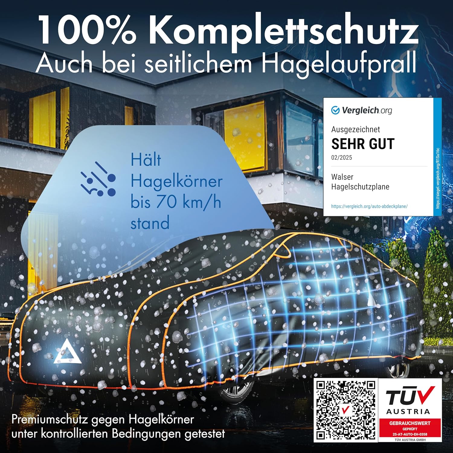 Thumbnail 2 de WALSER Hagelschutz Abdeckplane Auto – Perma Protect Complete Autogarage (TÜV geprüft), Vollgarage Abdeckung in Schwarz, Größe 1