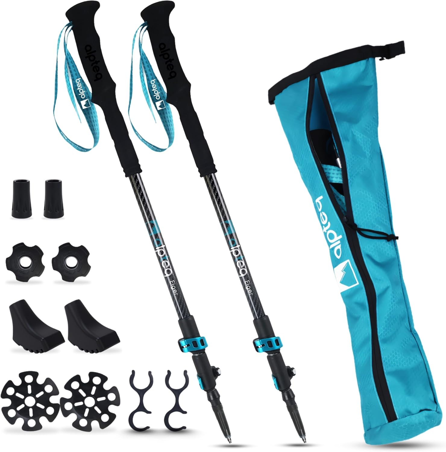 Detalle de Alpteq Carbon Wanderstöcke Teleskop – ultraleichte Trekkingstöcke aus Carbon & Aluminium, verstellbar 65–135 cm