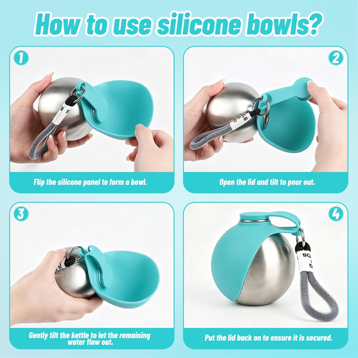 Thumbnail 3 de Portable Dog Water Bottle – 2-in-1 Stainless Steel Travel Bottle with Foldable Silicone Bowl (285ml)