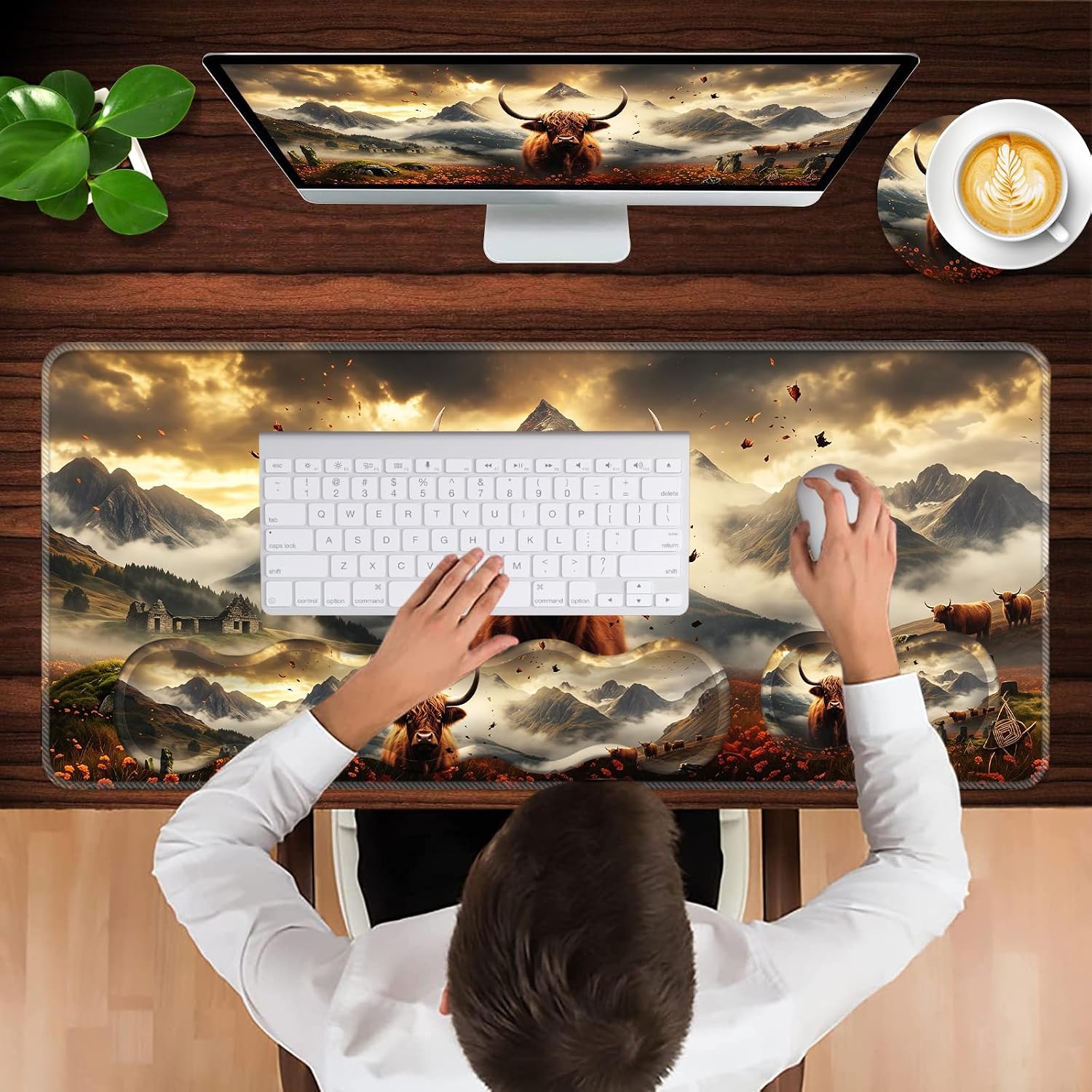 Thumbnail 3 de CICPLKSE Keyboard Wrist Rest and Mouse Pad Set, Memory Foam, Highland Cow