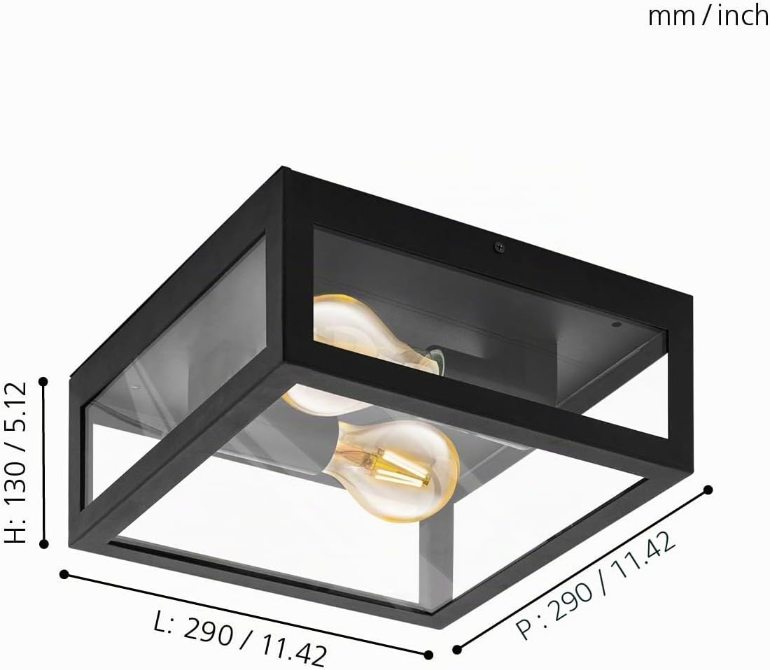 Thumbnail 6 de Eglo ALAMONTE 1, 2 lampes – Plafonnier extérieur noir en acier galvanisé, verre transparent (IP44), culot E27