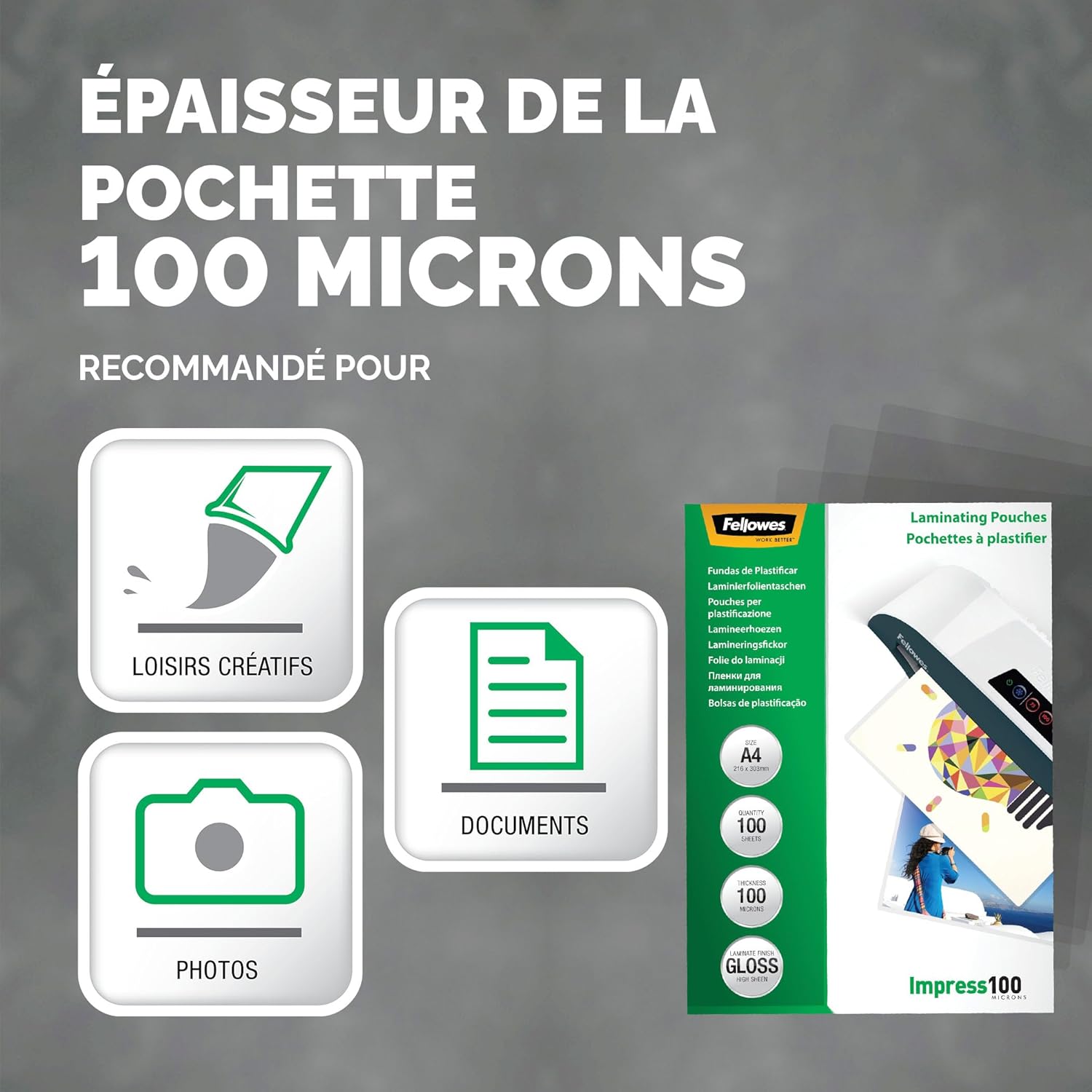 Thumbnail 2 de Pochettes de plastification Fellowes A4 — 100 microns, Pack de 100